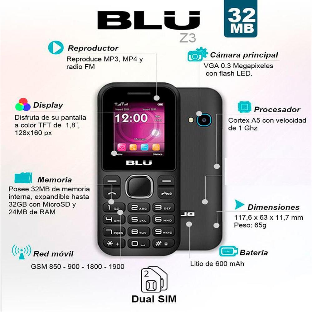 Celular Blu Z3 M Doble Sim Negro Con Azul img #4