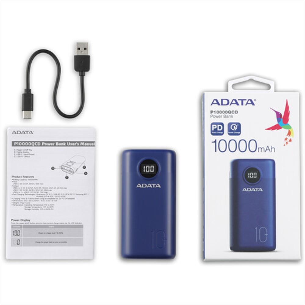 Banco De Poder Adata P10000qcd 10000 Mah Tipo C Azul img #3