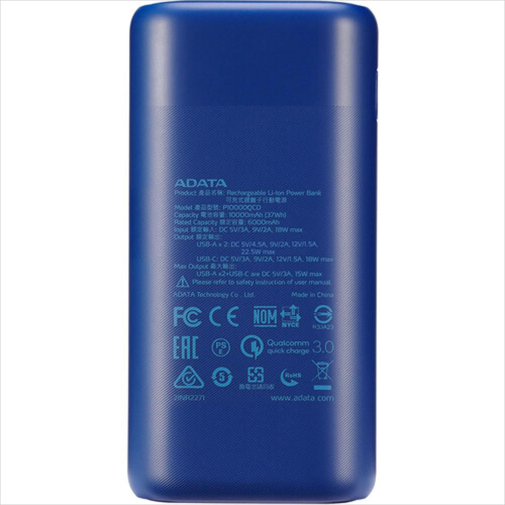 Banco De Poder Adata P10000qcd 10000 Mah Tipo C Azul img #4