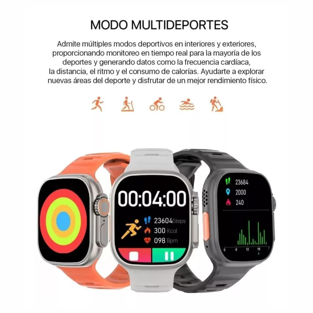Reloj Smartwatch W8 Ultra Max + Audífonos + Pulso De Nylon Verde img #4