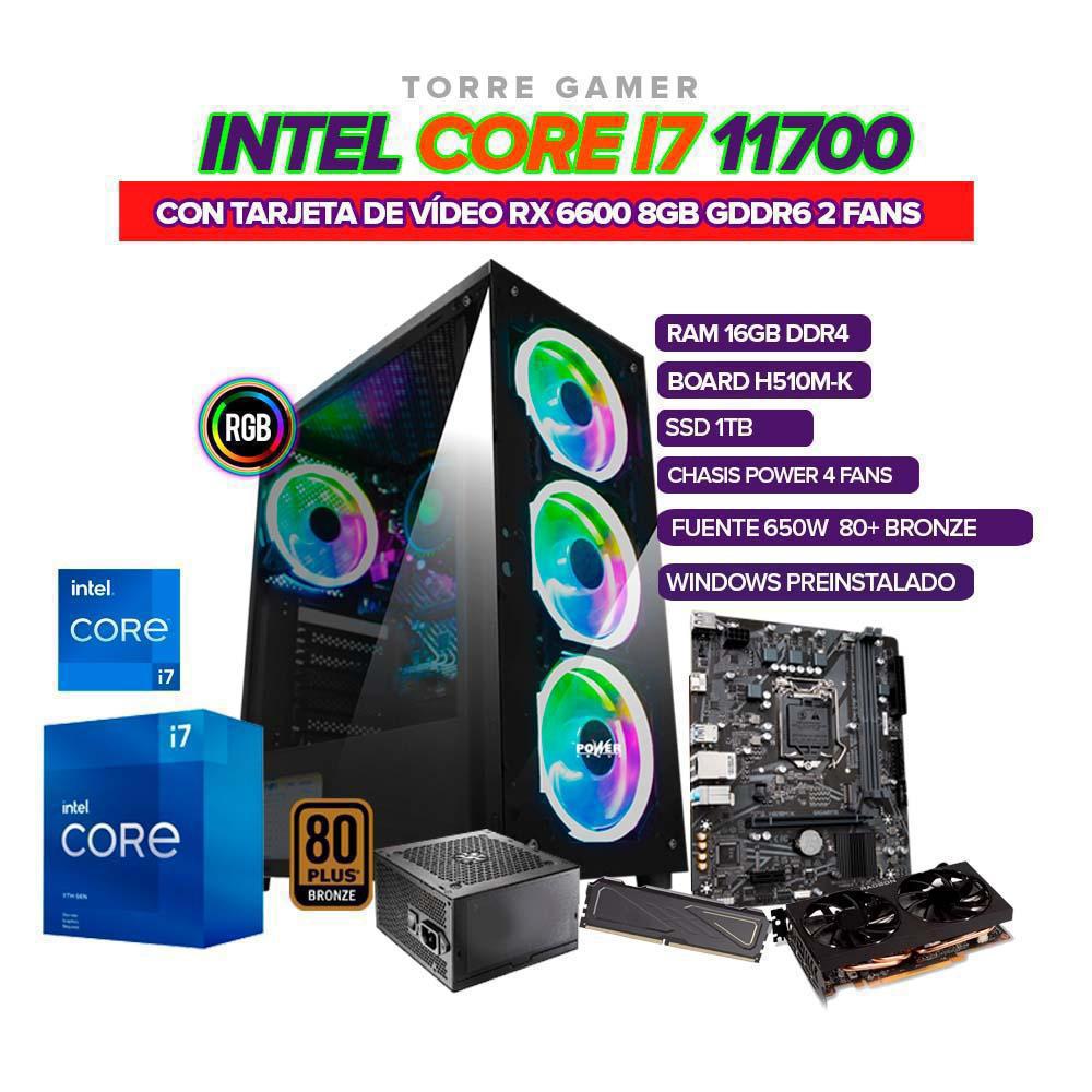 Torre Gamer Intel Core I7 11700/ Rx 6600 8Gb Gddr6/ Ram 16Gb Ddr4/ Ssd 1 Tb/Fuente 650W 80+ Bronze img #1