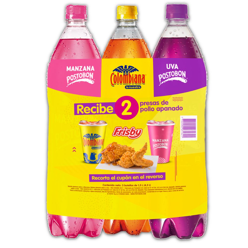 Pack Gaseosa POSTOBON Manzana + Colombiana+ Uva (4500  ml) img #1