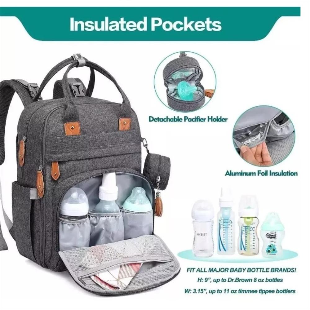 Pañalera Bebé Azul Con Cama Cuna Portatil Cambiador Puerto Usb img #3