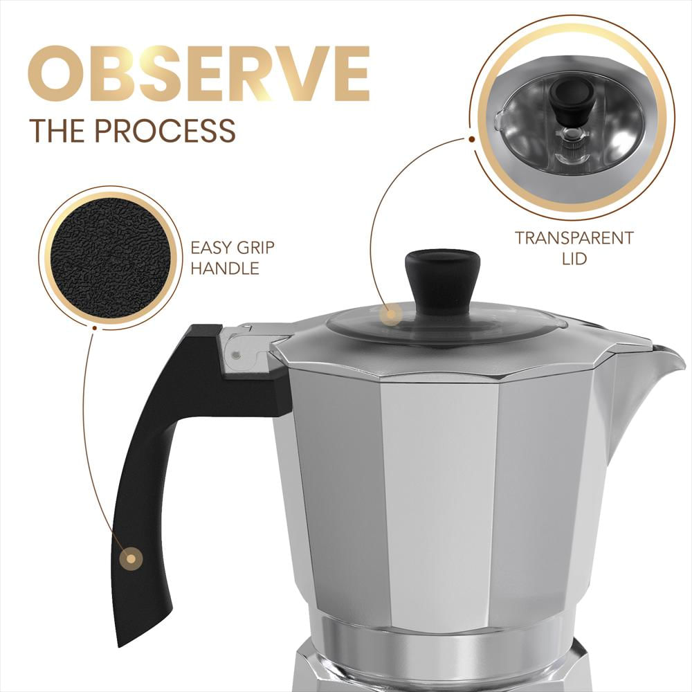 Cafetera Clásica Cafe Du Chateau 6 Tazas En Aluminio Tapa Superior Transparente Mango De Fácil Agarre Cesta Y Filtro img #5