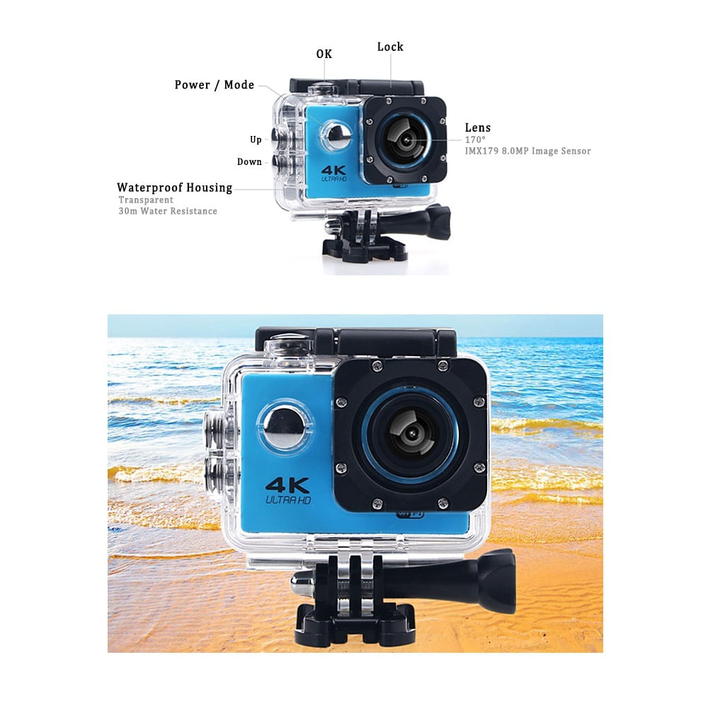 Camara Deportiva 4K Wi Fi Sumergible Buceo 30 Mt Sport Azul img #1