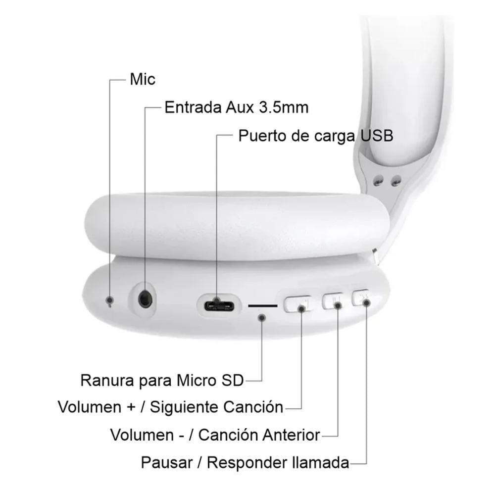 Audifonos Inalambricos Bluetooth Over Ear Diadema Estereo P9 Plateado img #2
