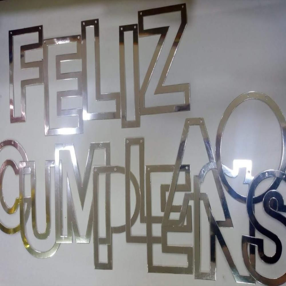 Letrero Feliz Cumpleaños Plateado Letras Cuadradas img #1