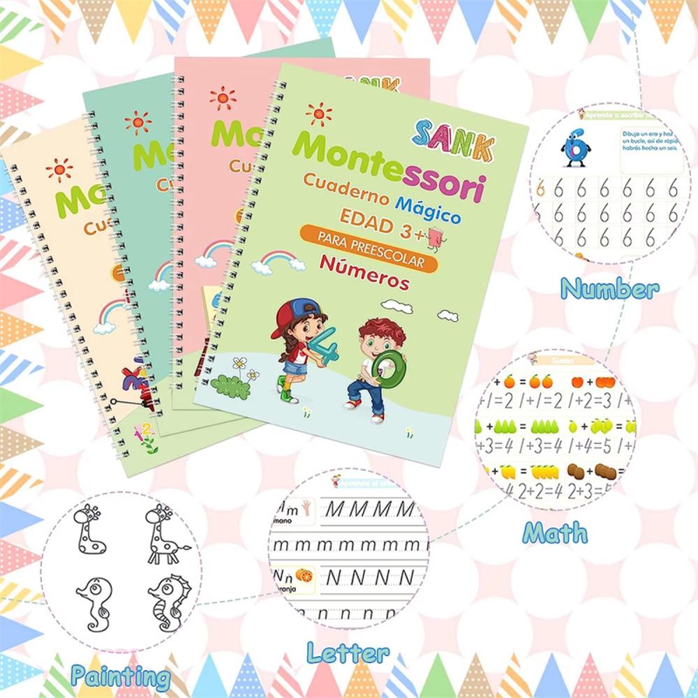 Cuaderno De Escritura Mágico En Español Reutilizable 4Pcs img #2
