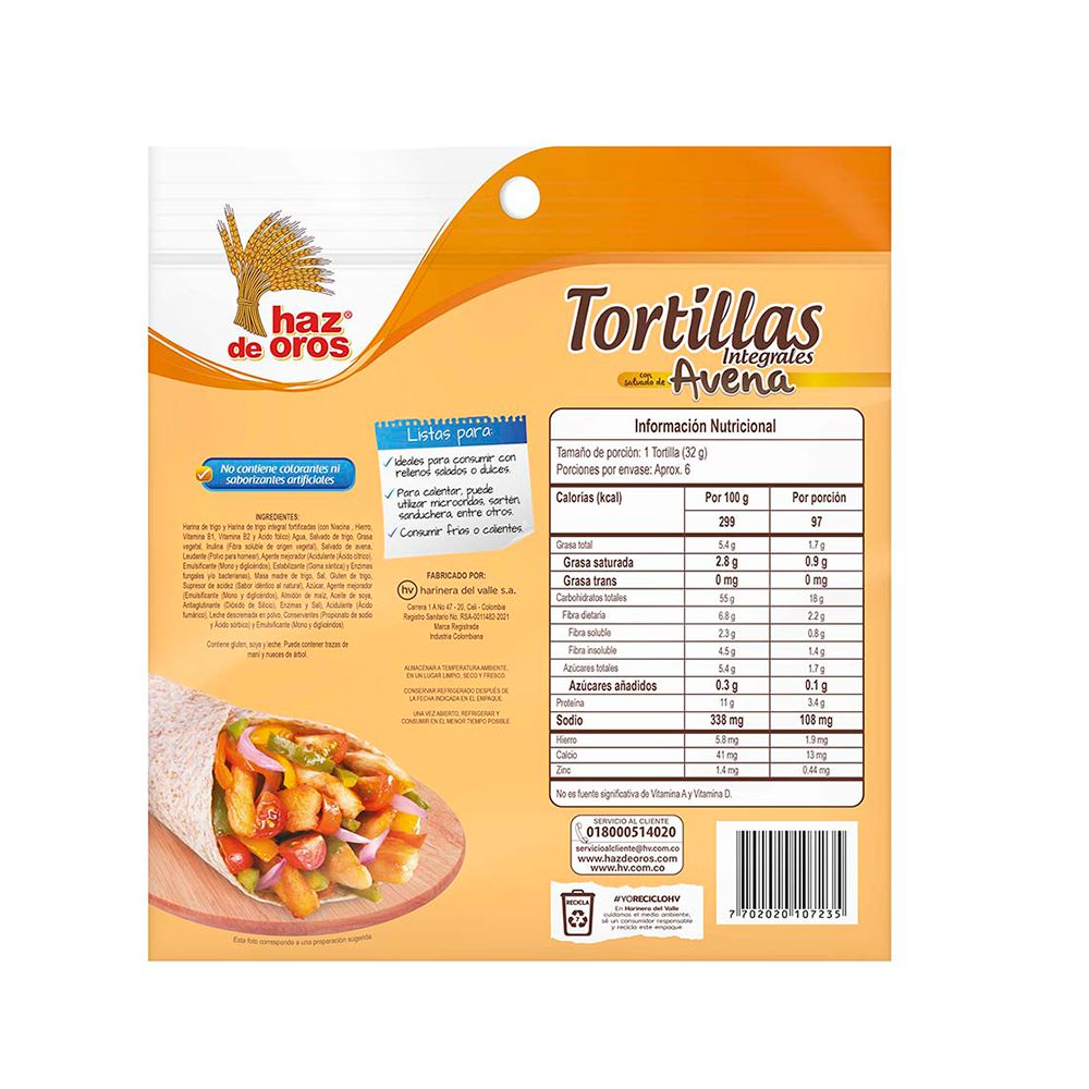 Tortilla HAZ DE OROS avena integral (190  gr) img #3
