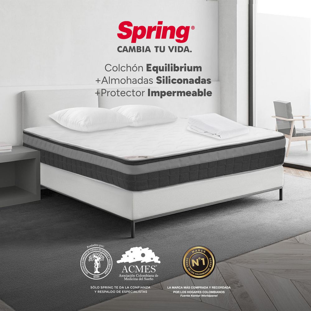 Colchón SPRING Doble (140 x 190 cm) EQUILIBRIUM SWEET DREAMS Resortado Semifirme Almohadas+Protector img #2