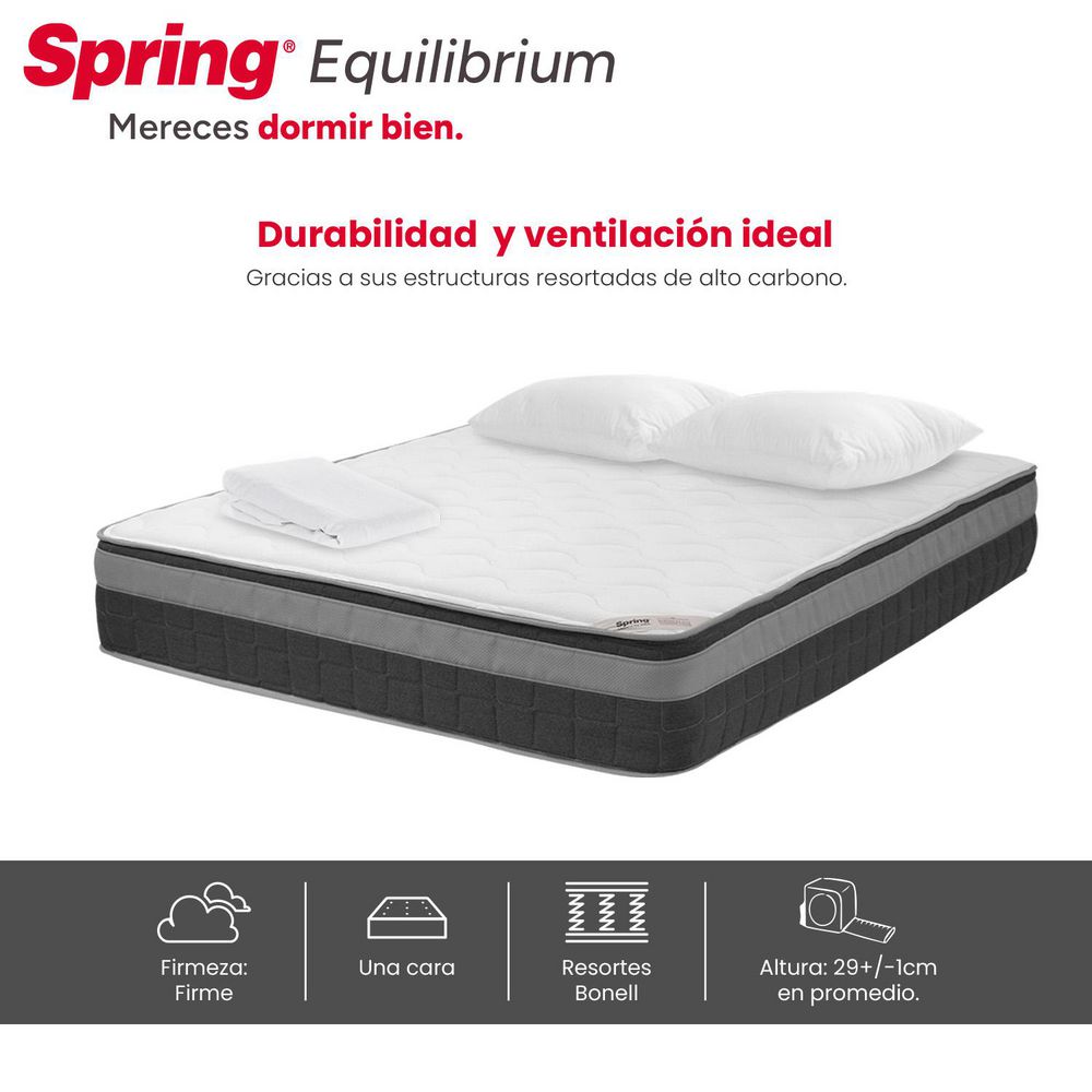 Colchón SPRING Doble (140 x 190 cm) EQUILIBRIUM SWEET DREAMS Resortado Semifirme Almohadas+Protector img #3