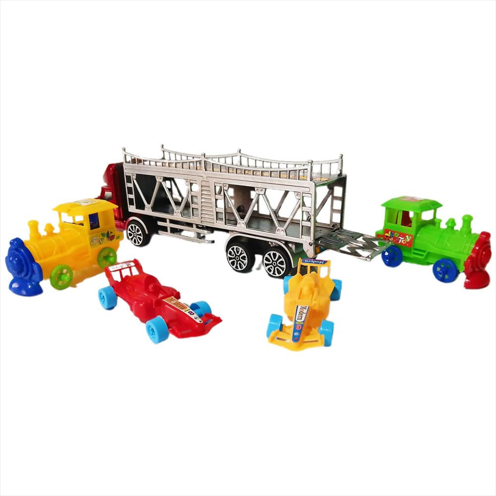 Camión Grúa X2 Trenes X2 Carros Formula 1 Juguetes Para Niño img #3