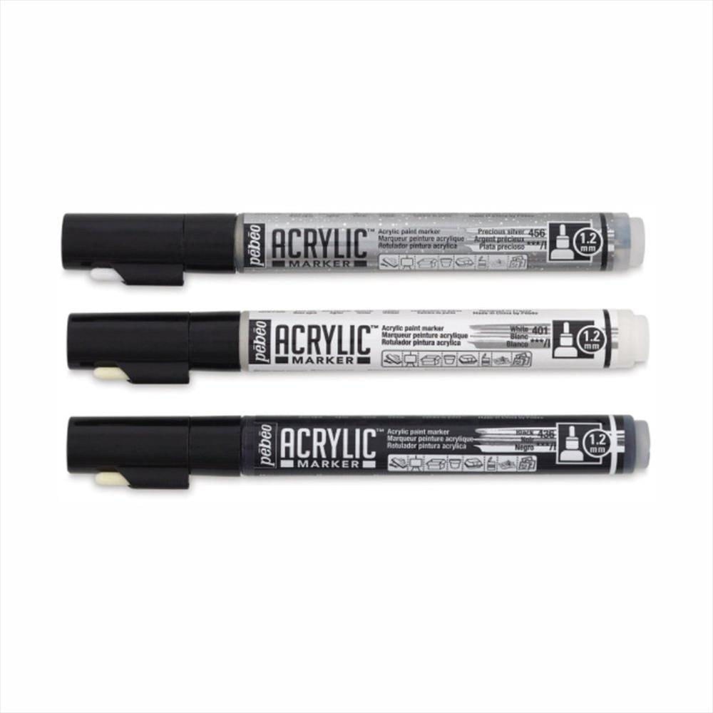 Set Marcador Acrylic 1.2 Mm X 3 Ud Bco/Negro/Plata img #2