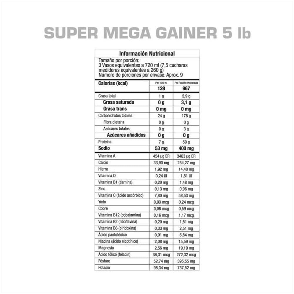 Proteína Hipercalórica Gmn Super Mega Gainer 5 Lb img #4