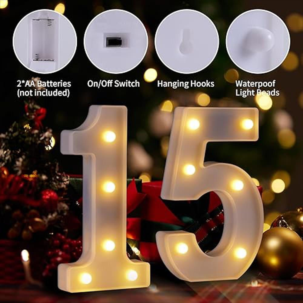 Número 15 Con Luz Led Y Estilo Decora Tu Cumpleaños 16Cm img #2