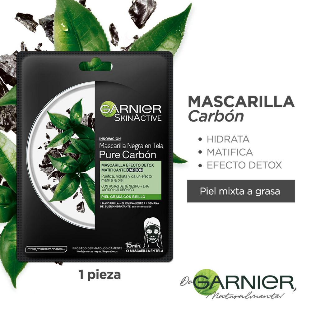 Mascarilla facial GARNIER SKIN ACTIVE En tela detox carbón (36  gr) img #3