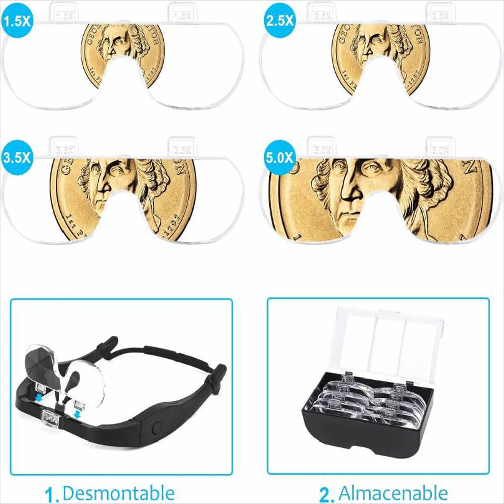 Gafas Lupa Aumento Vision Luz Led Recargable Optivisor 4 Lentes img #2