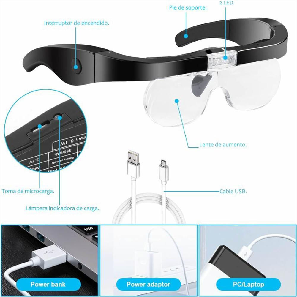 Gafas Lupa Aumento Vision Luz Led Recargable Optivisor 4 Lentes img #4