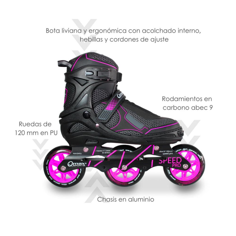 Patines Profesional Speed Pro Ajustab Talla M Rosa QMAX PW220PM img #2