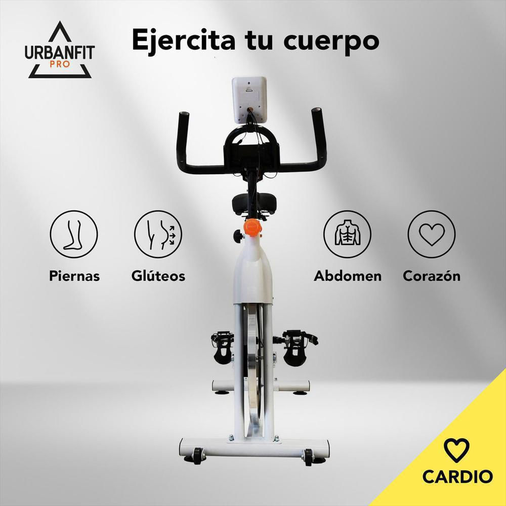 Bicicleta Estática Spinning Profesional Gimnasio 15Kg Monitor Blanco img #4