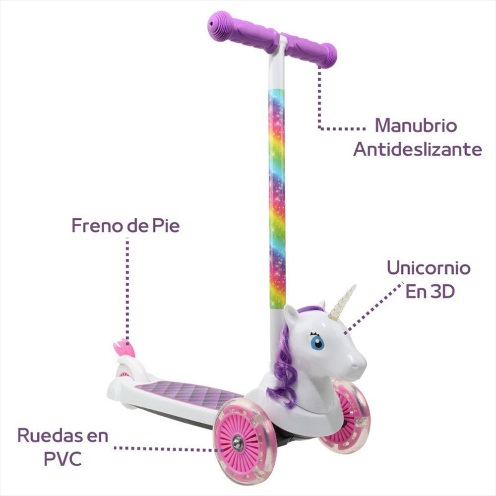 Patineta Scooter Monopatín Niños 3+ Unicornio En 3D 3 Ruedas Mayor Equilibrio img #1