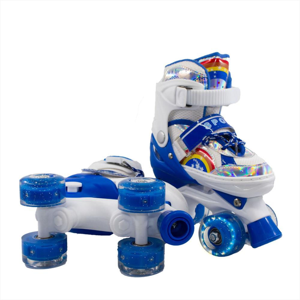 Combo Patines Ajustable Con Luz Y Diseño De Arcoíris Niños Azul Tll S img #4