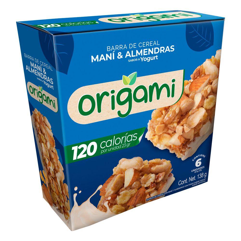 Display barras ORIGAMI CEREAL MANI ALMENDRAS FONDO YO (138  gr) img #1