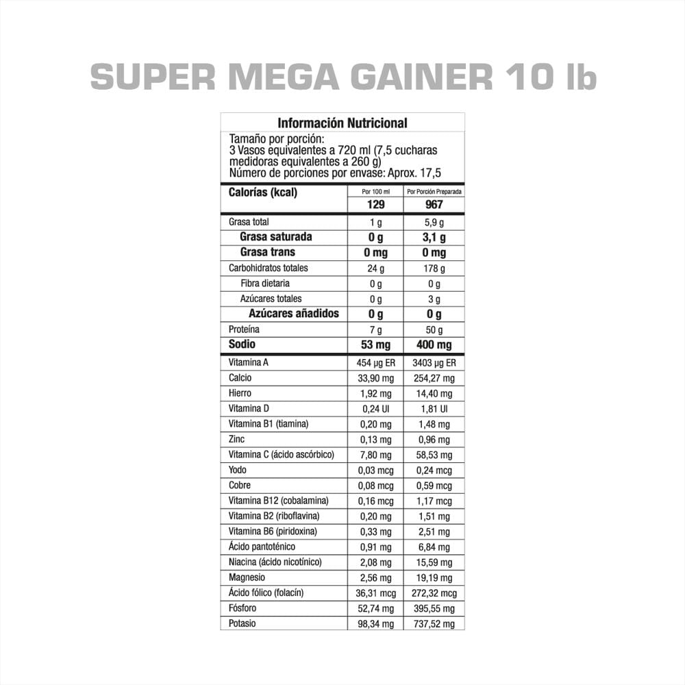 Proteìna Hipercalorica Super Mega Gainer 10Lb Vainilla img #4