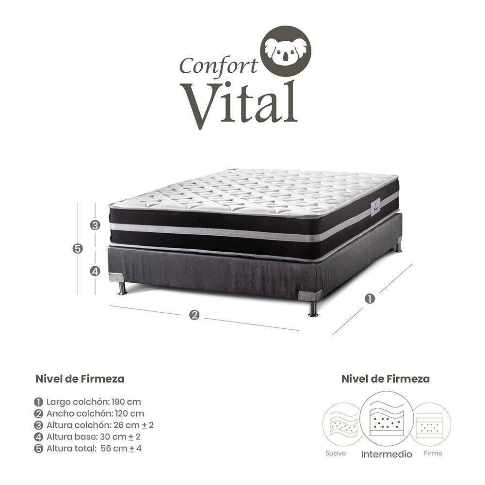 Colchón Combo Confort Vital Doble (140 x 190 cm) BOREAL Resortado Firme Base cama + Almohadas img #6
