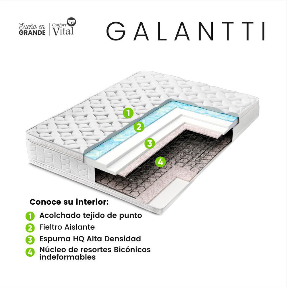 Colchón Combo Confort Vital Doble (140 x 190 cm) GALANTTI Resortado Semisuave Base+Cabec+Prot+Almoh img #5