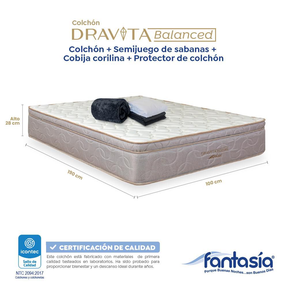 Colchón Combo FANTASIA Sencillo (100 x 190 cm) DRAVITA BALANCED Resortado Semifirme img #1