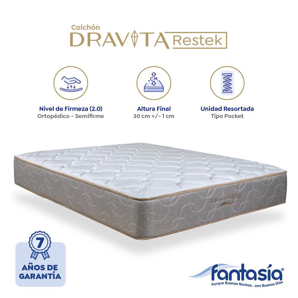 Colchón FANTASIA Sencillo (100 x 190 cm) Dravita Restek Resortado Semifirme img #8