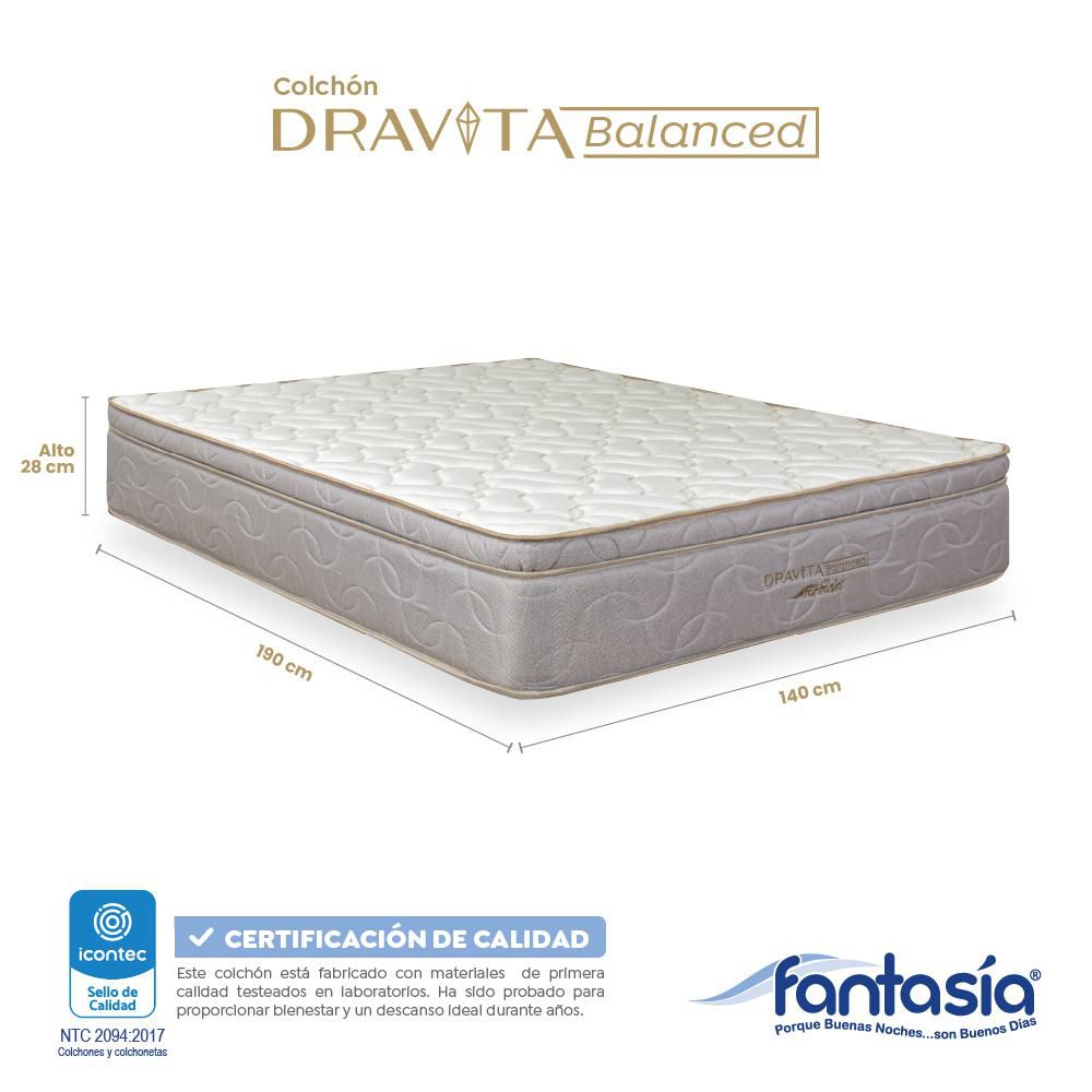 Colchón FANTASIA Doble (140 x 190 cm) Dravita Balanced Resortado Semifirme img #2