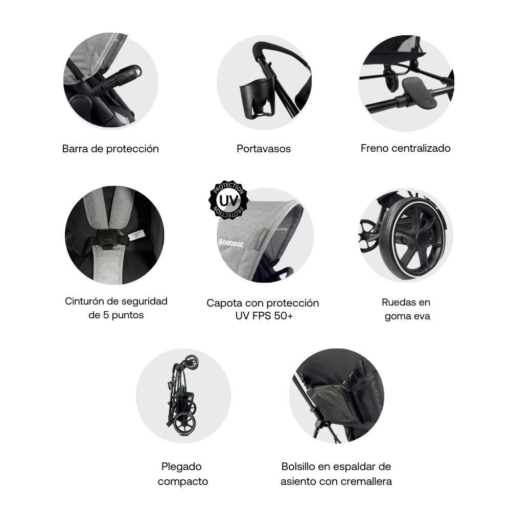 Coche tipo moises bebé Prima Gris BEBESIT SL452GY img #6