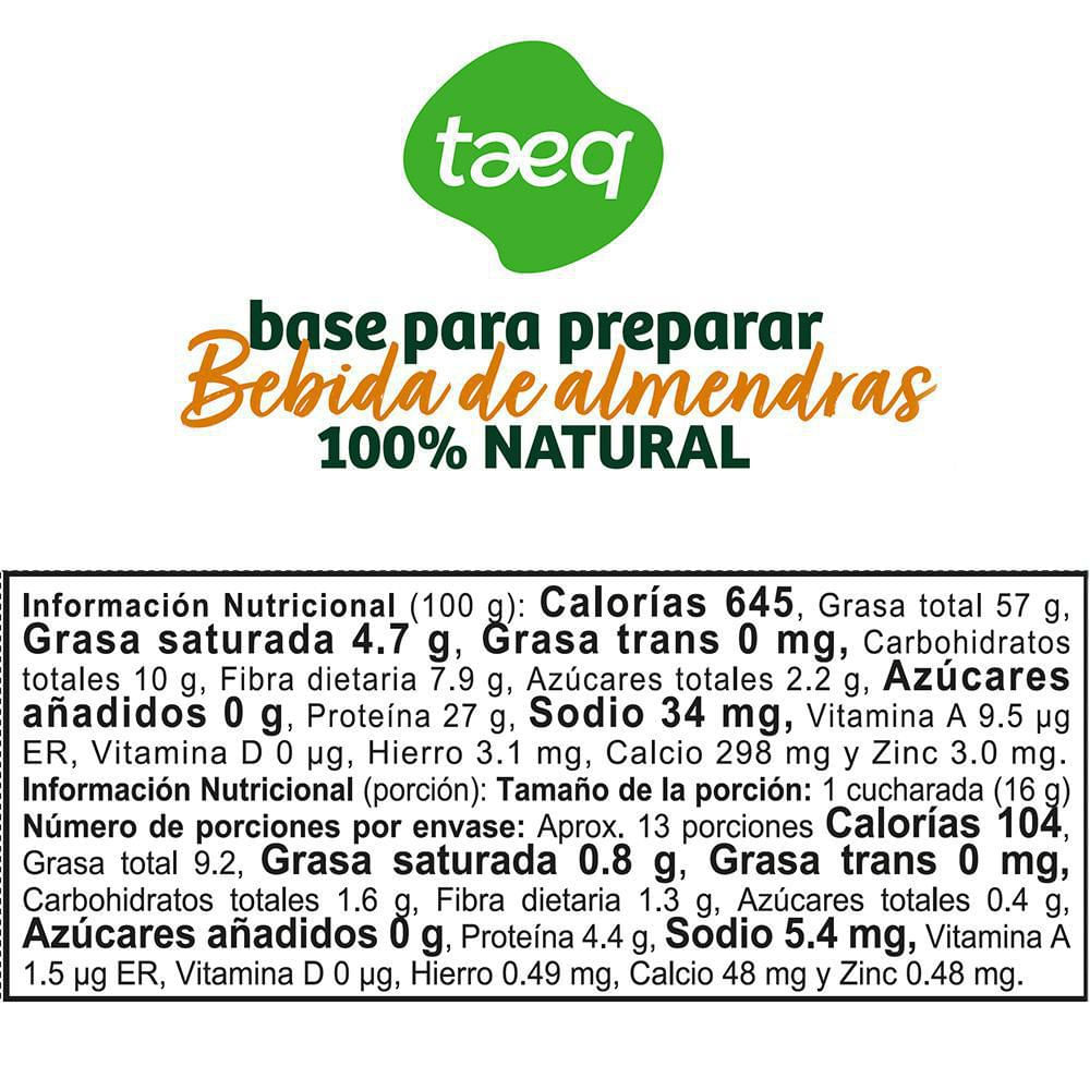 Bebida de almendras TAEQ 100% natural (200  gr) img #2