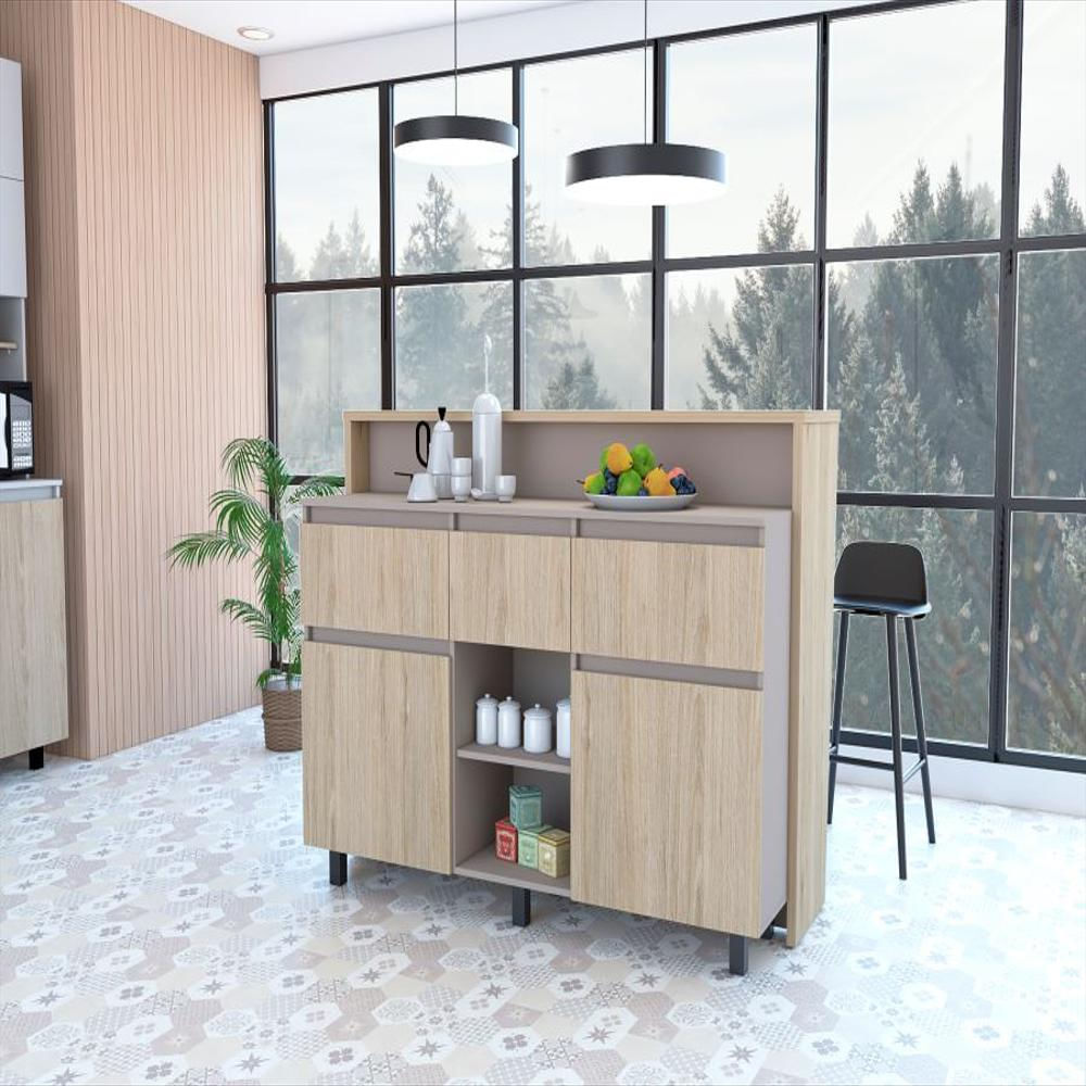 Barra De Cocina Karel, Beige Y Cocoa, Con Tres Cajones img #1
