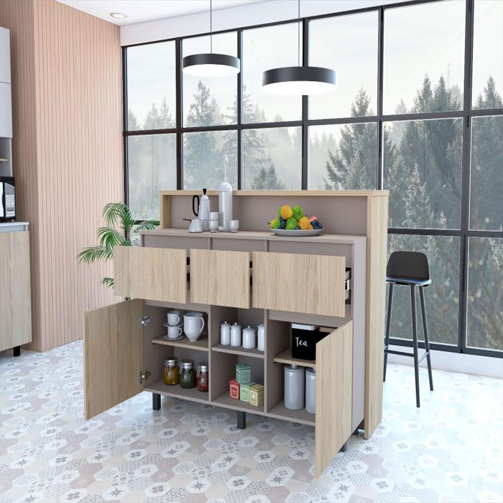 Barra De Cocina Karel, Beige Y Cocoa, Con Tres Cajones img #2