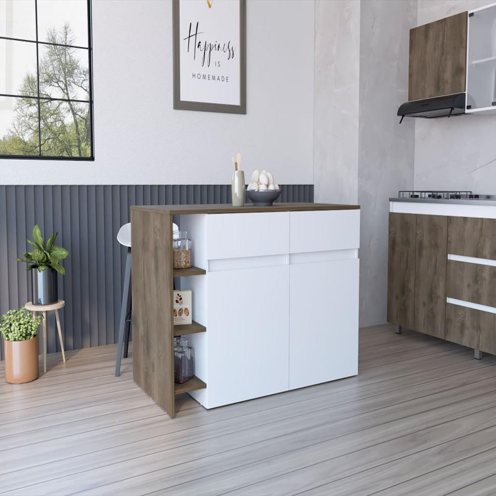 Barra De Cocina Sery, Blanco Duqueza Y Nogal Con Amplia Superficie img #2