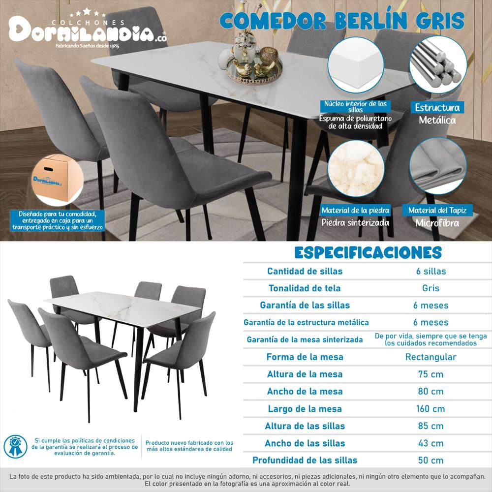 Comedor Berlín 6 Puestos Color Gris Piedra Sinterizada img #3
