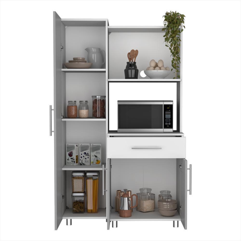 Alacena Panter, Gris Y Blanco Duqueza, Con Espacio Para Microondas Puertas Abatibles Y Un Cajon img #3