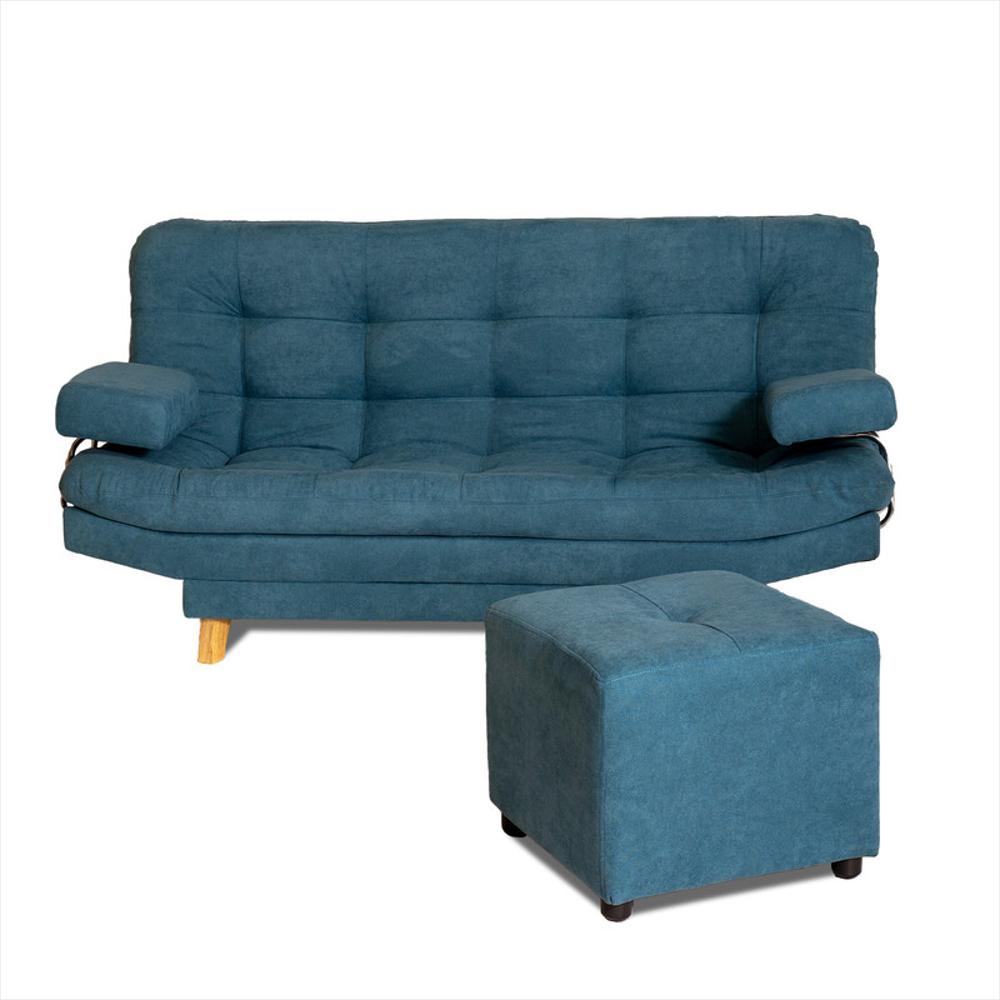 Sofa Cama Valencia Azul Acqua 3 Puestos + Puff img #1