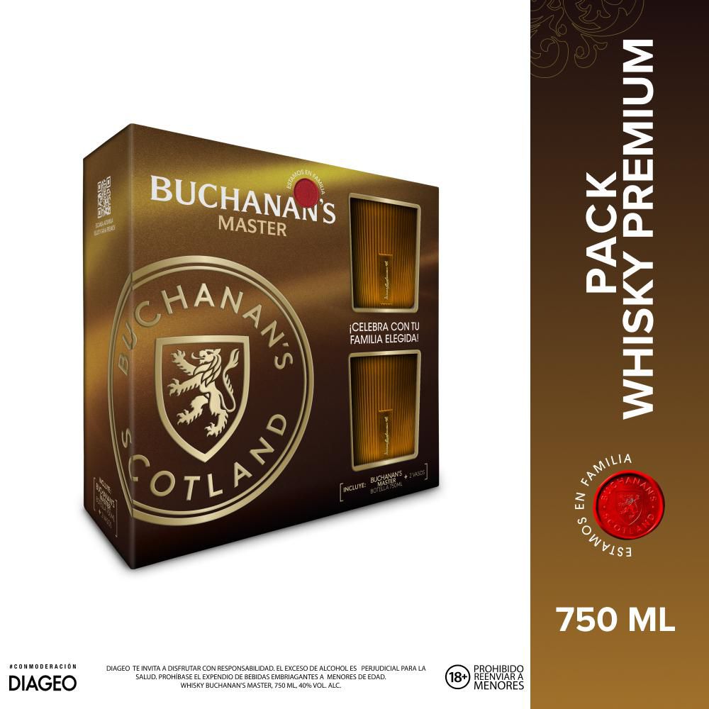 Whisky BUCHANAN S pack 2 vasos de vidrio + master  (750  ml) img #1