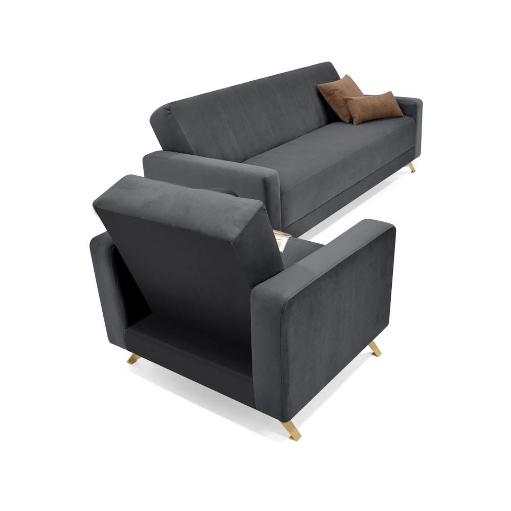 Sofá Y Poltrona Dominic Tela Gris img #3