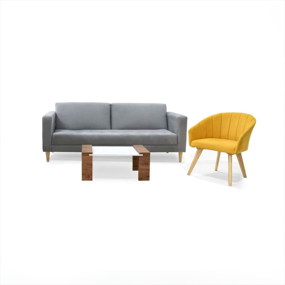Sala Con Sofa Cama Babilona Plata Mostaza Y Mesa Centro img #1