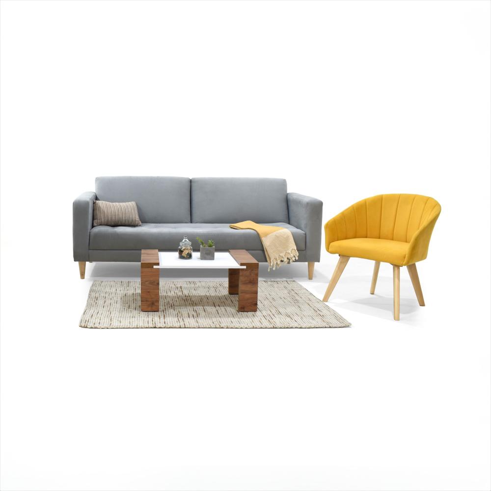 Sala Con Sofa Cama Babilona Plata Mostaza Y Mesa Centro img #2