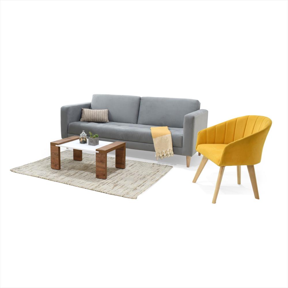 Sala Con Sofa Cama Babilona Plata Mostaza Y Mesa Centro img #3