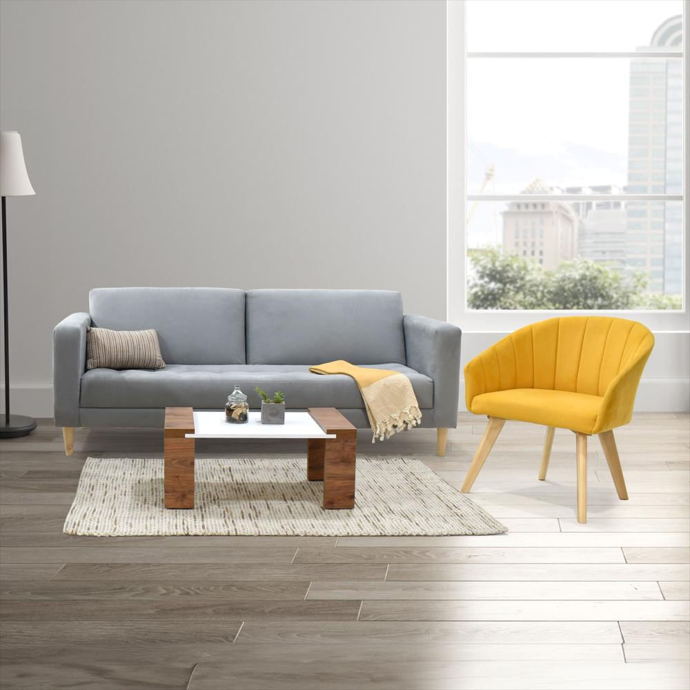 Sala Con Sofa Cama Babilona Plata Mostaza Y Mesa Centro img #5