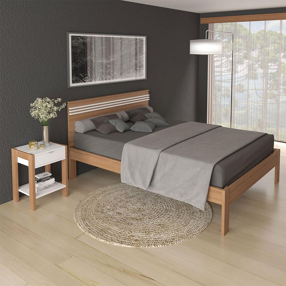 Cama Doble Kaia + Mesa De Noche Alicante Almendra/Blanco img #1