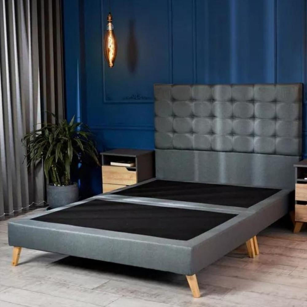 Base Cama Moderna Con Espaldar Queen Gris Oscuro img #1