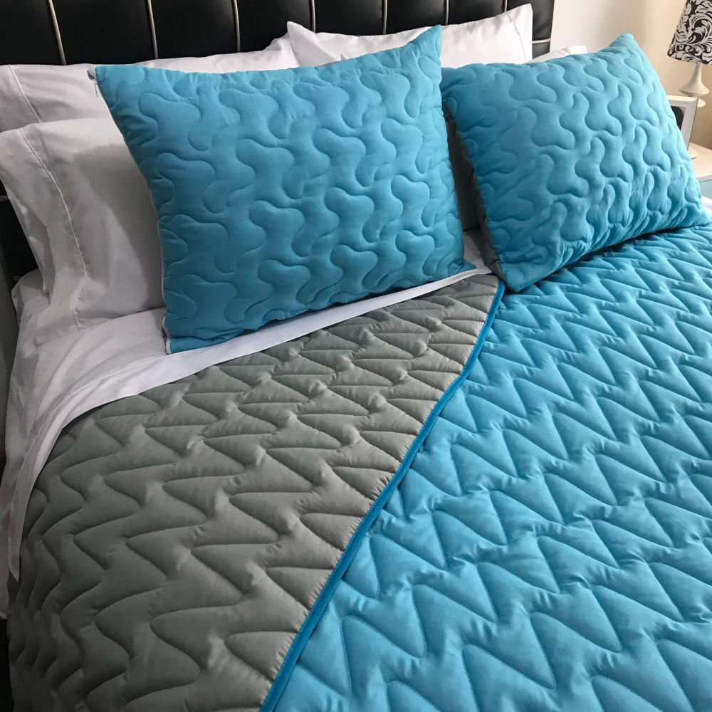 Edredon Sencillo Quilt Español Doble Faz Agua Gris img #3